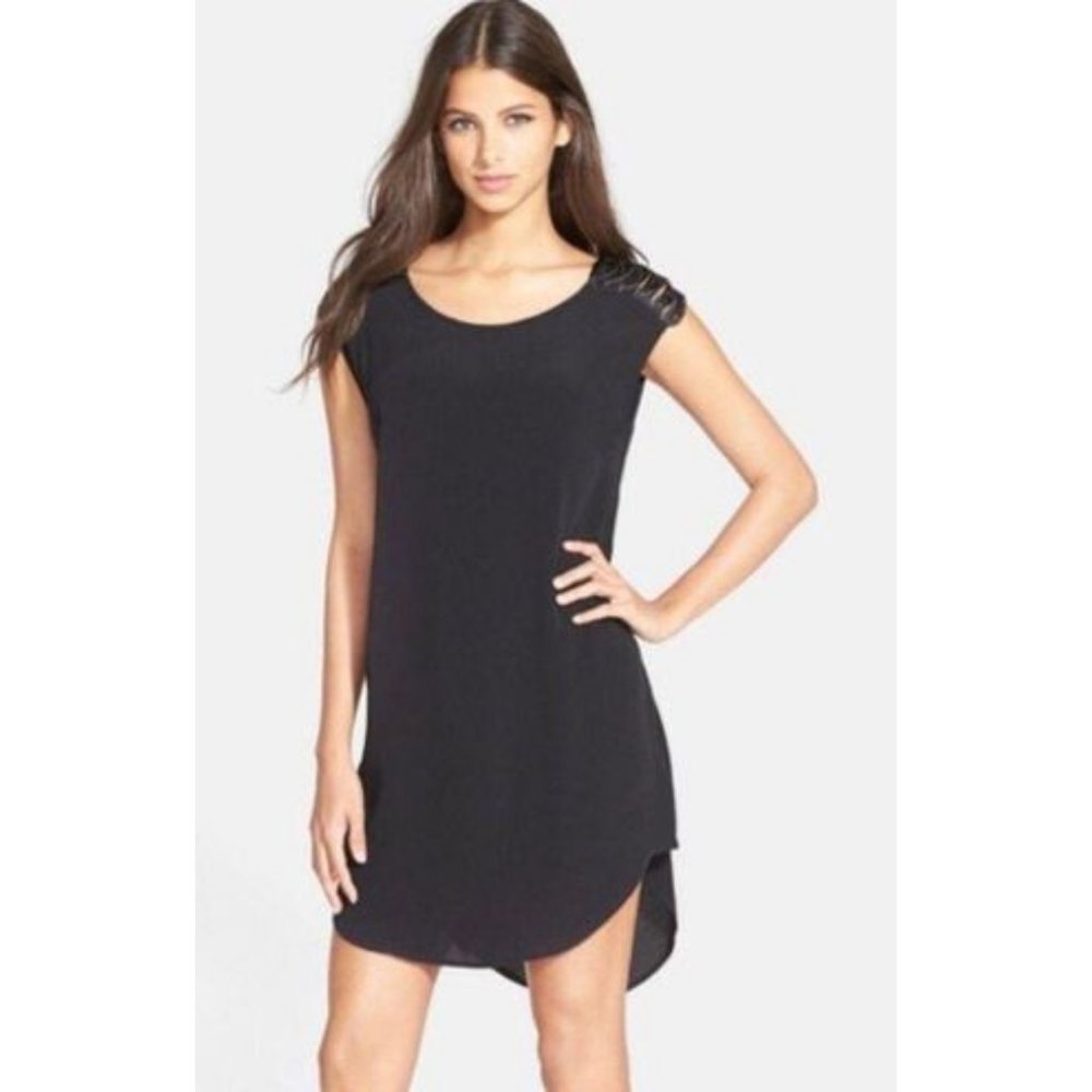 ASTR Embellished Chain Shoulder Shift Dress in Black